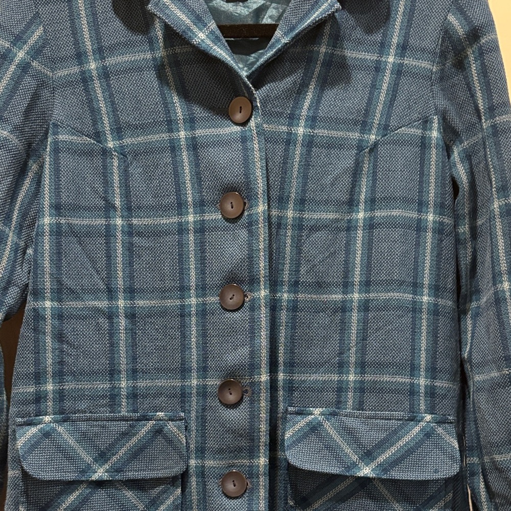 Pendleton Teal Plaid Wool Blazer Jacket - image 3